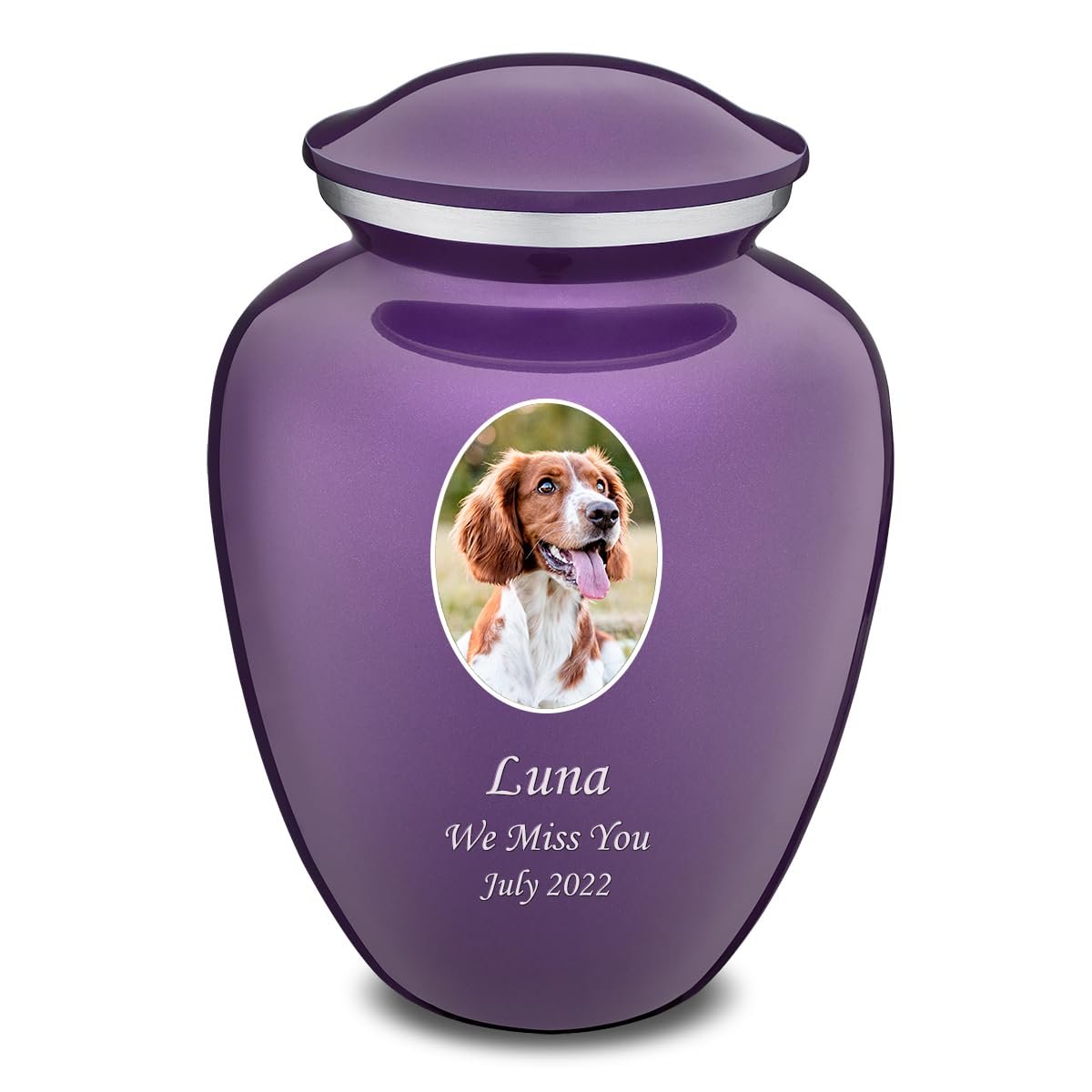 Pearl purple personalized pet portrait urn
