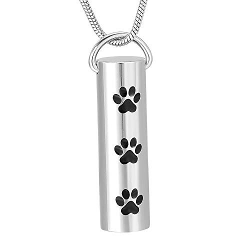 Paw print cylinder pet cremation necklace