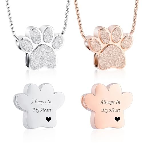Heart paw print urn necklace