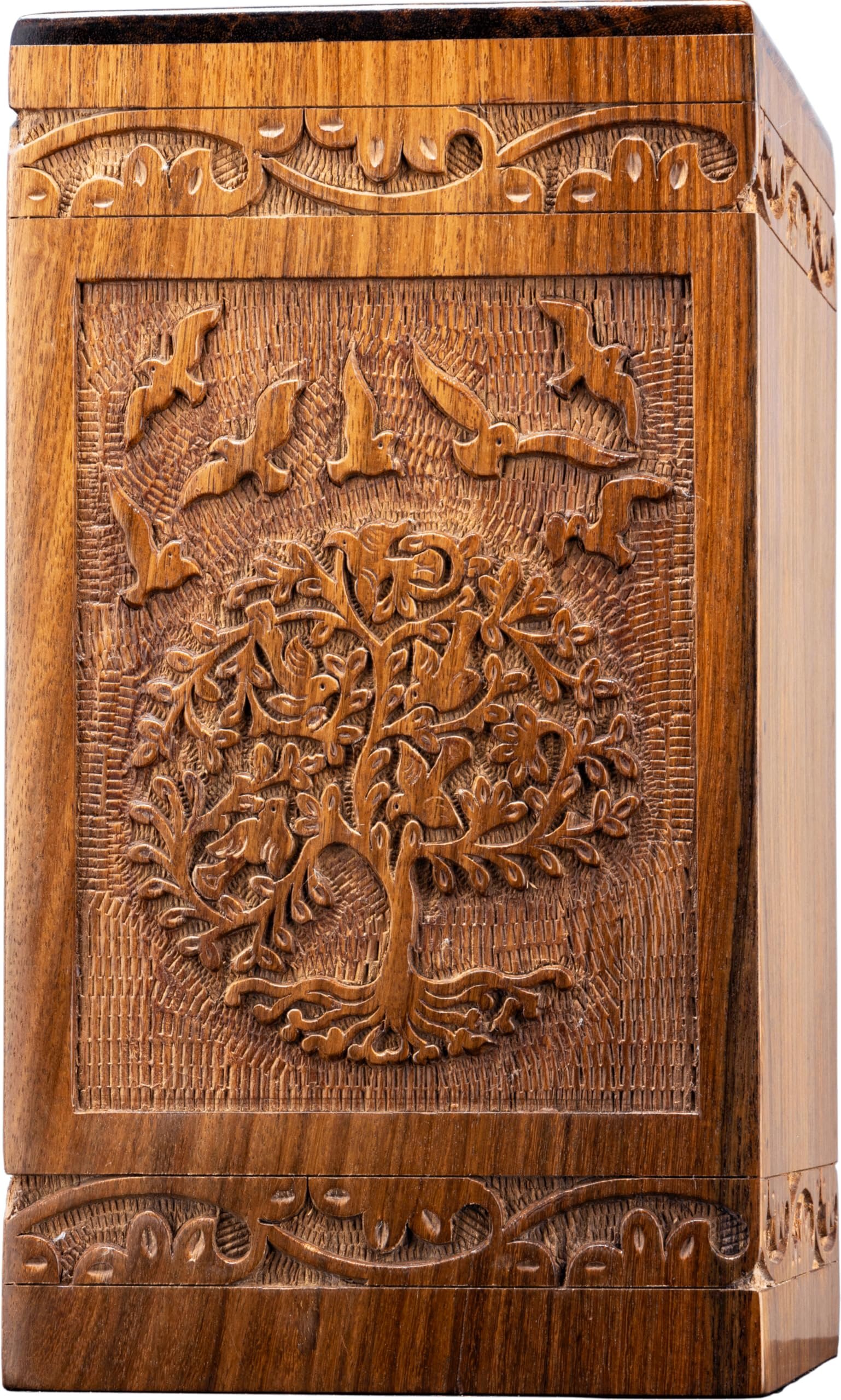 Wooden Tree of Life cremation urn for pet ashes