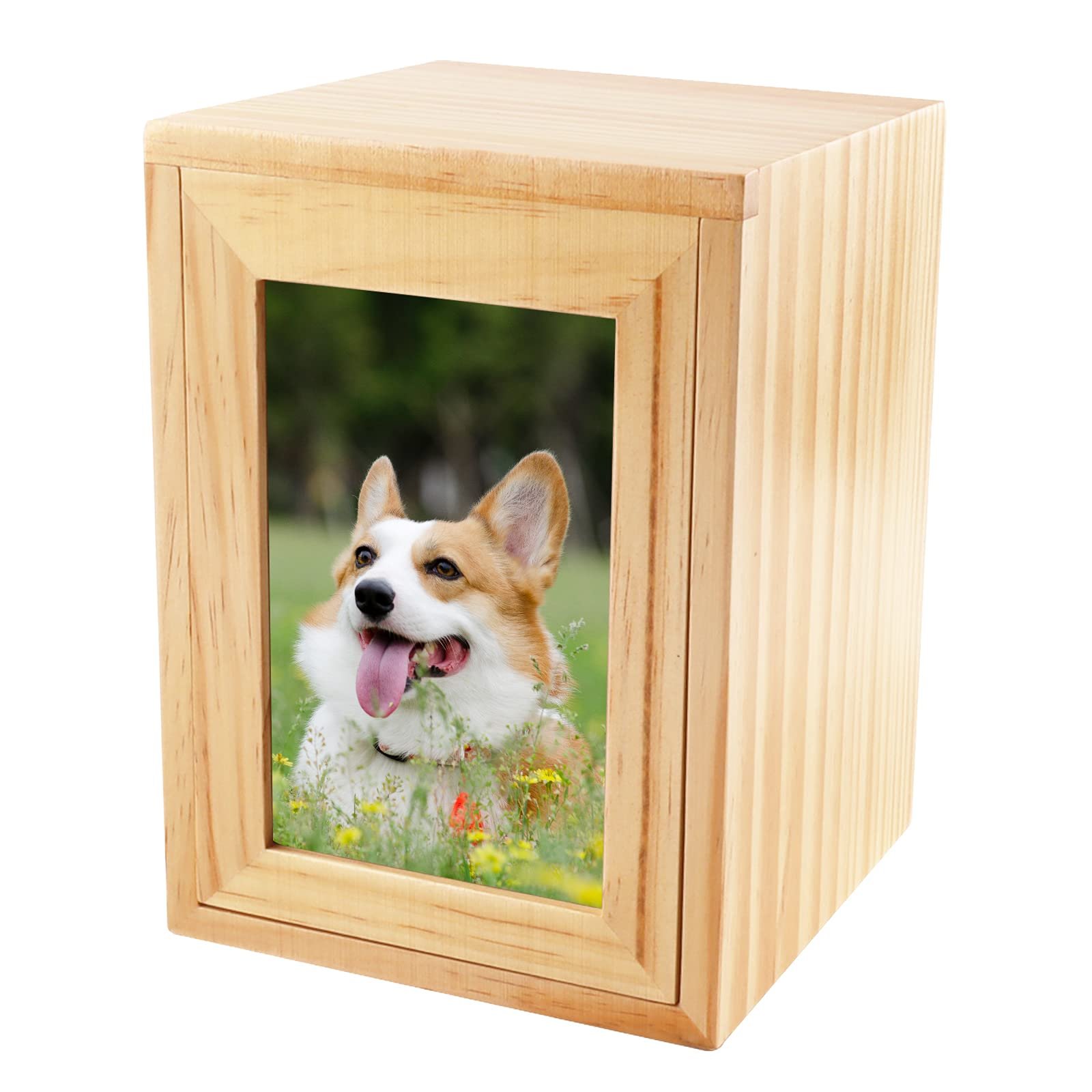 Wood pet photo cremation urn box